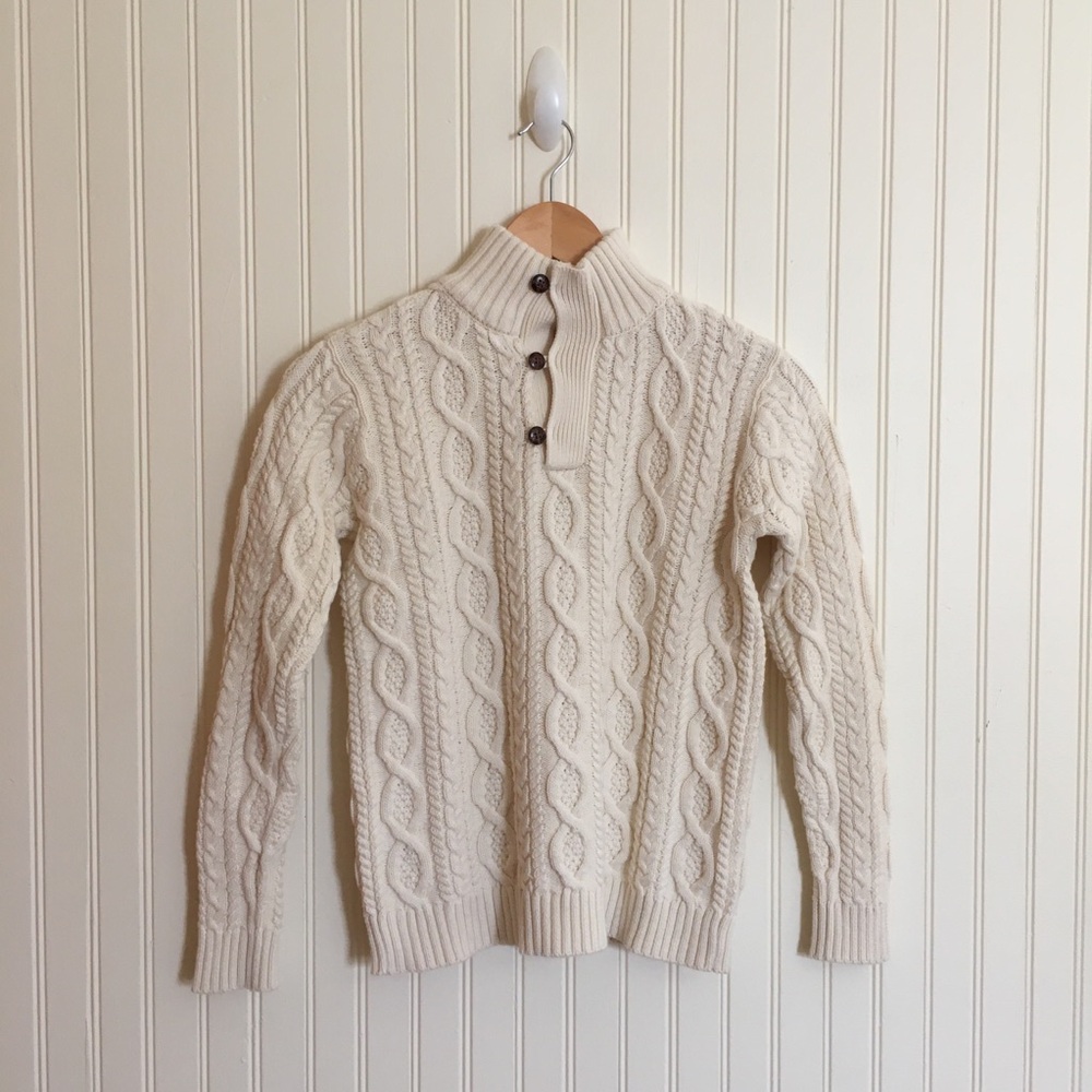 Hope and Henry boys ivory cable knit mock neck sweater buttons size large EUC